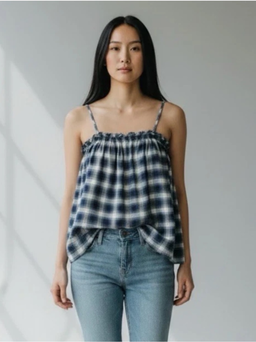 Madewell Blue Plaid Top L